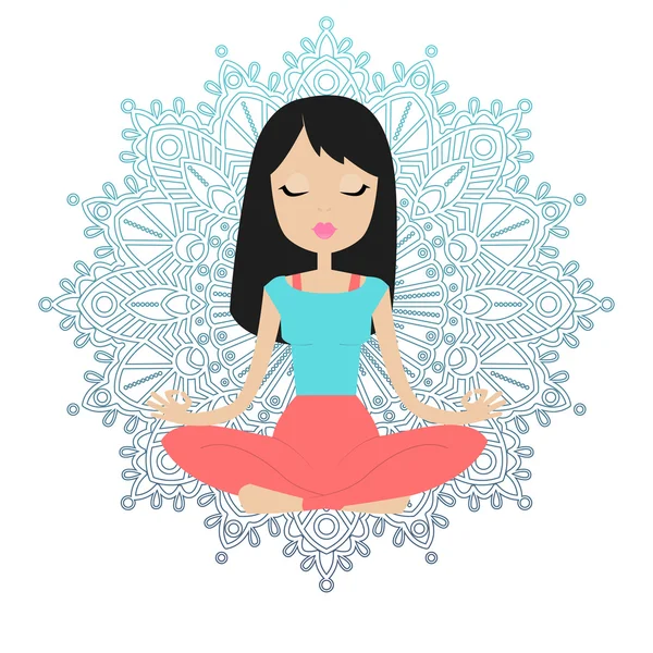 Young beautiful girl sitting in the lotus position — Stock Vector