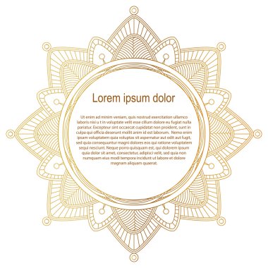 Yuvarlak altın kenar çerçevelemek. Mandala süsleme. Beyaz arka plan.