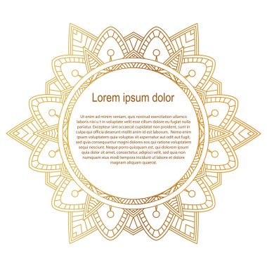 Yuvarlak altın kenar çerçevelemek. Mandala süsleme. Beyaz arka plan.