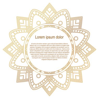 Yuvarlak altın kenar çerçevelemek. Mandala süsleme. Beyaz arka plan.