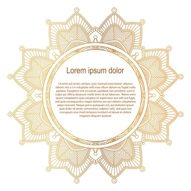 Yuvarlak altın kenar çerçevelemek. Mandala süsleme. Beyaz arka plan.