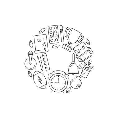 Sembolleri okul nesneleri ve üniversite öğeleri Illustration. Tasarım