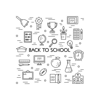 Sembolleri okul nesneleri ve üniversite öğeleri Illustration. Tasarım