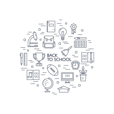 Sembolleri okul nesneleri ve üniversite öğeleri Illustration. Tasarım