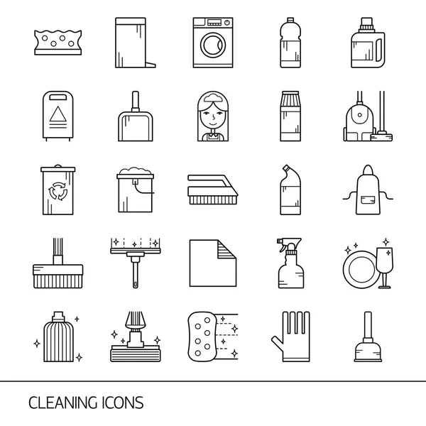 Vector line cleaning icon set, emblems and logos. — Stock Vector