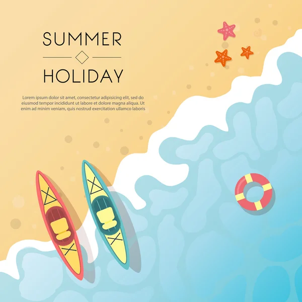 Set of summer travel flyers with beach items and wave. — Stock Vector