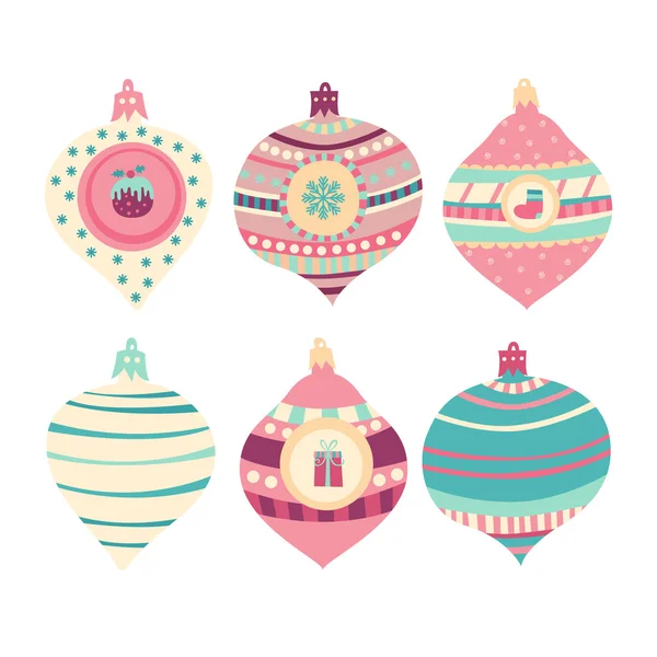 Ensemble de boules de Noël doodle couleur et symboles du Nouvel An . — Image vectorielle