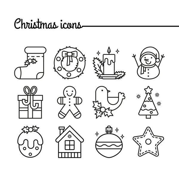 Icônes de ligne vectorielle avec symboles et objets de Noël . — Image vectorielle