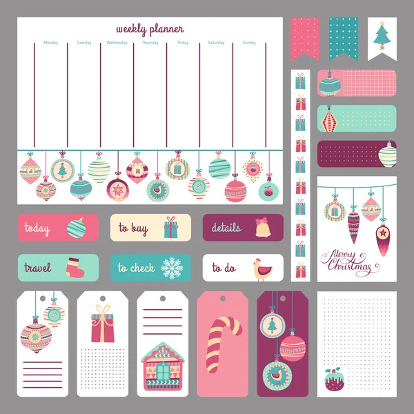 Leuke vakantie planner concept. Stickers, labels sjablonen voor orga — Stockvector