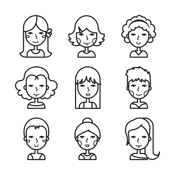 Vector lineaire meisje avatars — Stockvector