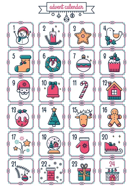 Vektörde Noel yazdırılabilir advent takvimi.