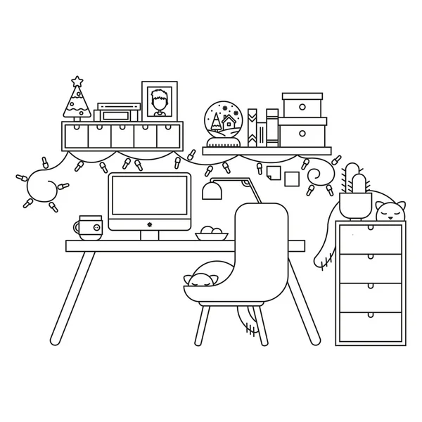 Workplace vector illustration in linear style — Wektor stockowy