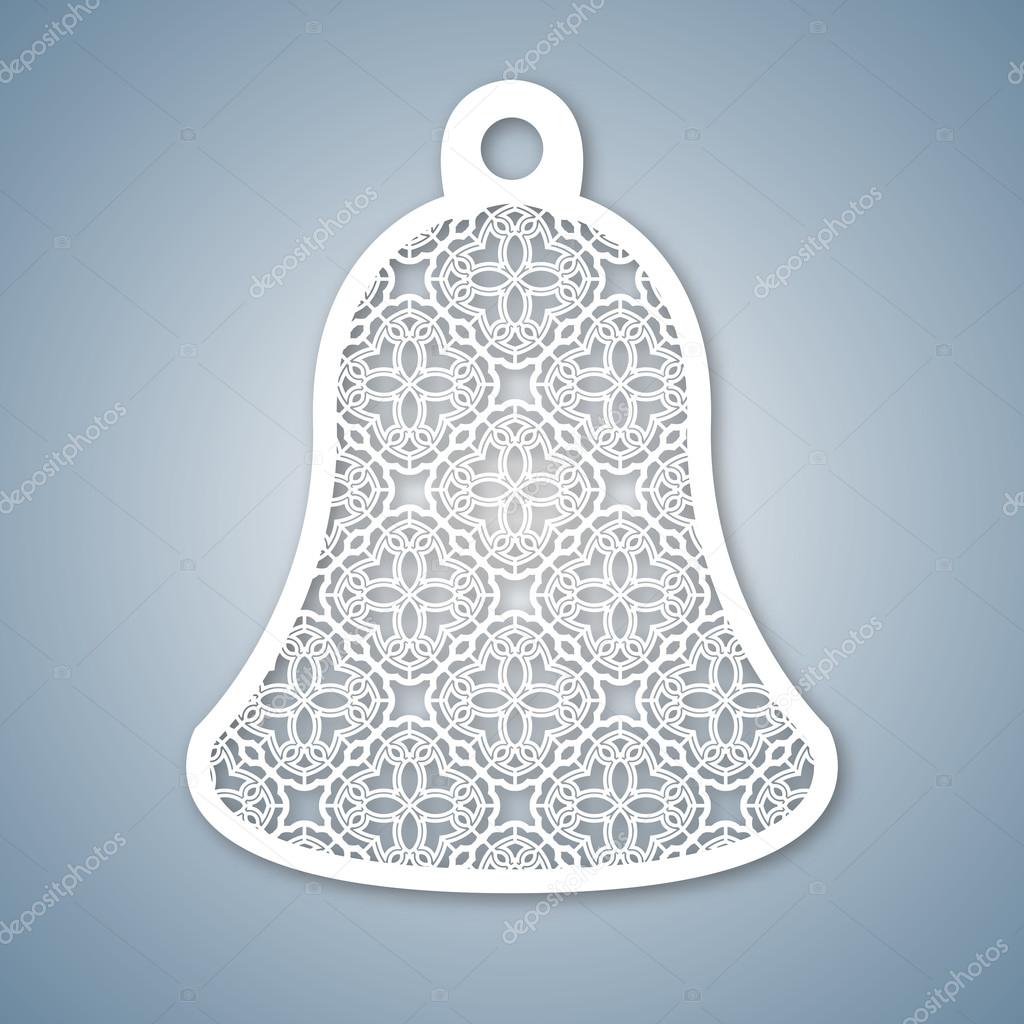 Christmas bell with geometric pattern. Laser Cutting template