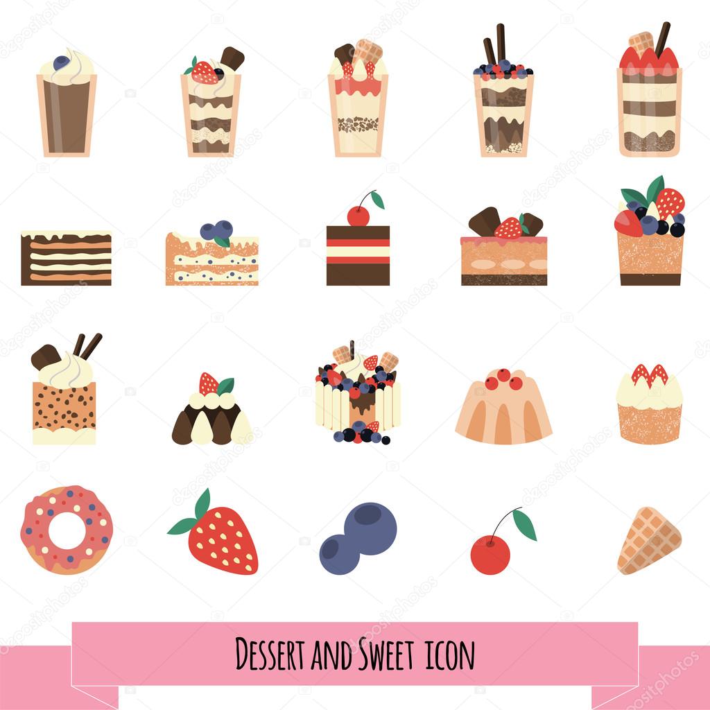 deserts and sweets set vector illustration. Line icon.