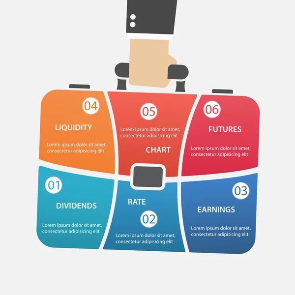 Vektor táska infographic üzletember kézzel táska tartsuk lenyomva — Stock Vector