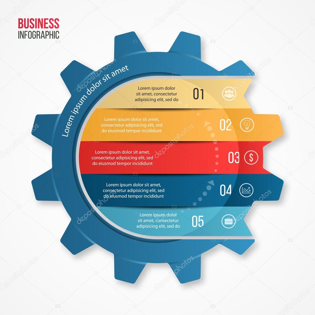 Vector business and industry gear style infographic template for graphs, charts, diagrams and other infographics. Business concept with 8 options, parts, steps, processes. Gear style logo.