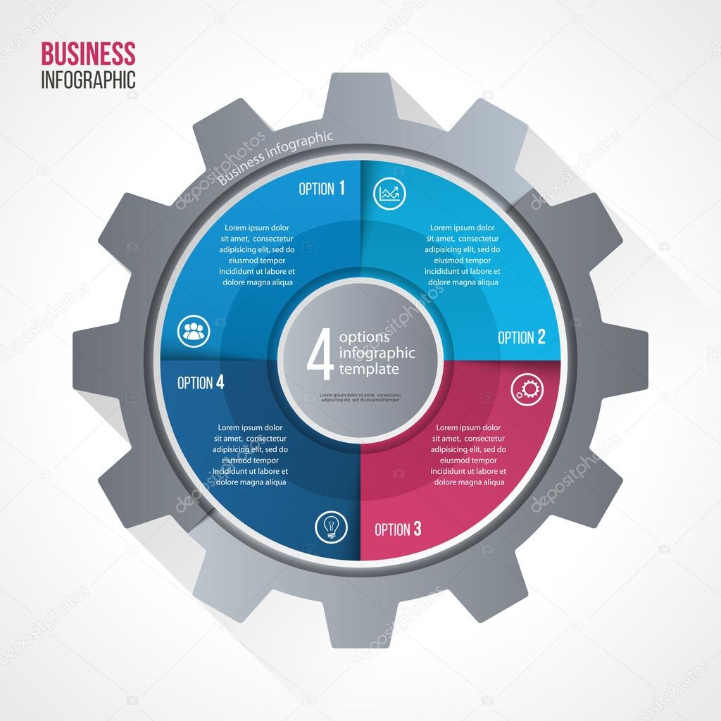 Vector business and industry gear style circle infographic template for graphs, charts, diagrams and other infographics. Business concept with 4 options, parts, steps, processes. Gear style logo.