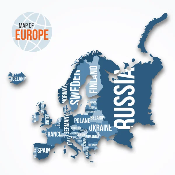 Mapa detallado vectorial de Europa con fronteras y nombres de países . — Vector de stock