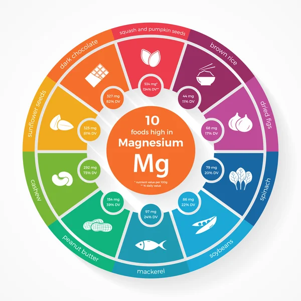 10 yiyecek magnezyum yüksek — Stok Vektör