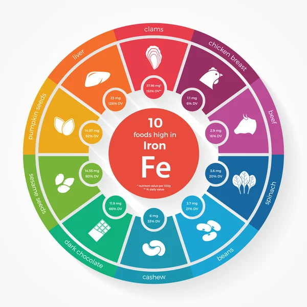 10 alimentos ricos en hierro — Archivo Imágenes Vectoriales