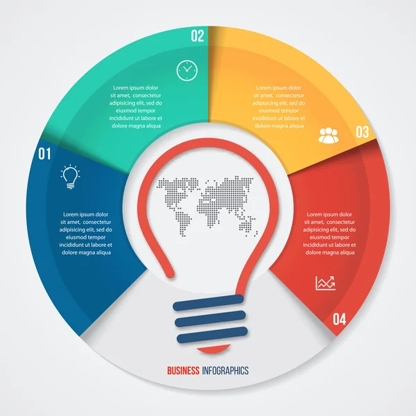 Plantilla de infografía de gráfico circular de ideas vectoriales para gráficos, gráficos, diagramas. Concepto de negocio con 4 opciones, partes, pasos, procesos . — Vector de stock