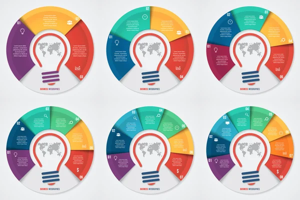 Plantilla infográfica de gráfico circular de ideas de bombilla vectorial para gráficos, gráficos, diagramas. Concepto de negocio con opciones, partes, pasos, procesos . — Vector de stock