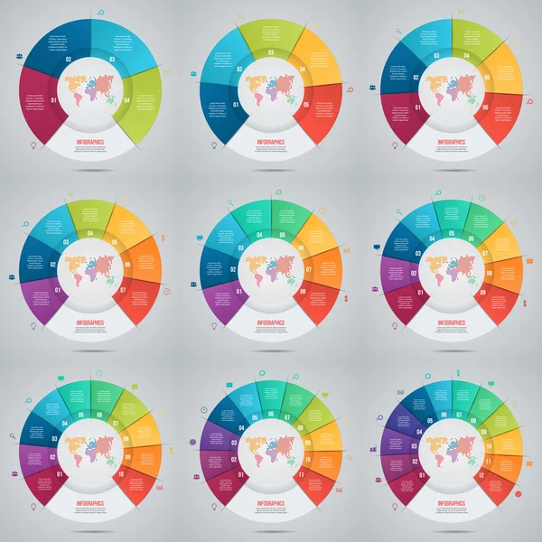 Vektorsatz der Tortendiagramm-Vorlage für Diagramme, Diagramme, Diagramme — Stockvektor