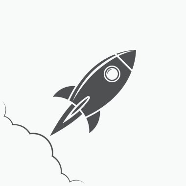 Roket simgesi, roket logo, beyaz arka plan üzerinde roket amblemi