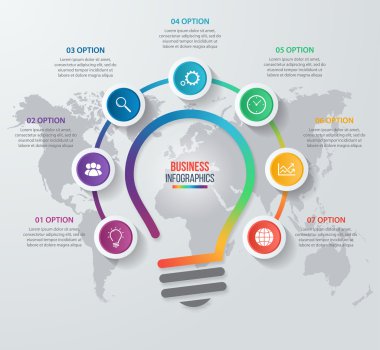 Vektör grafikler, grafikler, diyagramlar için fikir ampul daire Infographic şablonu. İş kavramı ile 7 seçenekleri, parçalar, adımları, işler.