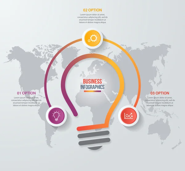 Idea vettoriale modello infografico cerchio lampadina per grafici, grafici, diagrammi. Concetto aziendale con 3 opzioni, parti, fasi, processi . — Vettoriale Stock