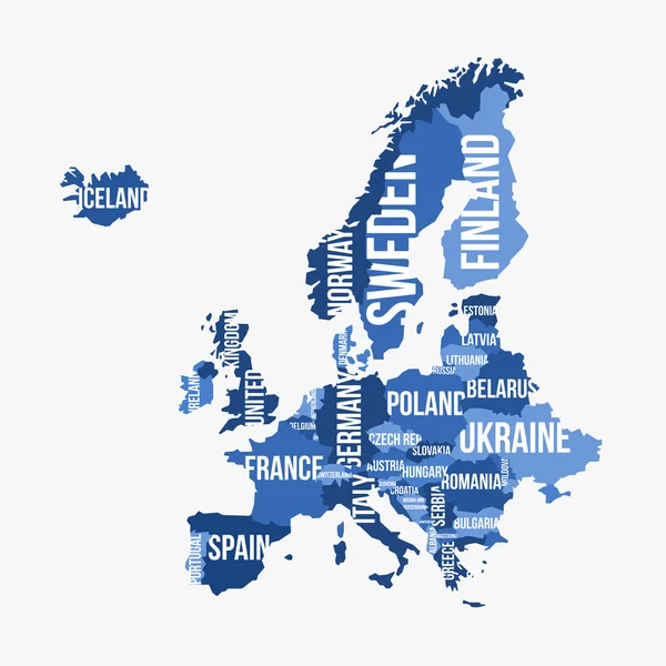 Mappa dettagliata vettoriale dell'Europa con confini e nomi di paesi — Vettoriale Stock