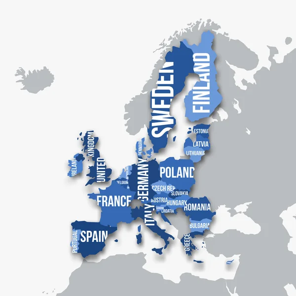 Mapa wektor Unii Europejskiej granice i nazwy kraju — Wektor stockowy