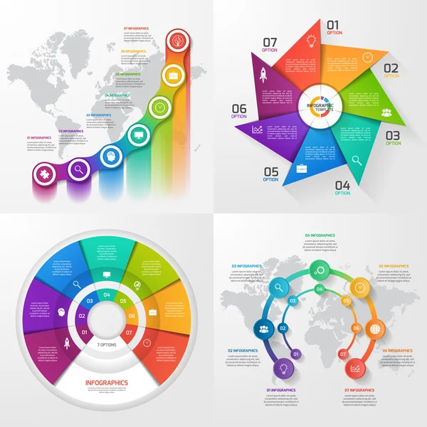 Satz von vier Vektor-Infografik-Vorlagen. 7 Optionen — Stockvektor