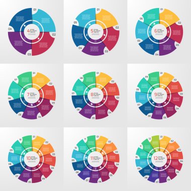 Vektör grafikler, grafikler, diyagramlar için daire Infographic şablonu. Pasta grafiği kavramı seçenekleri, parçalar, adımları, süreçleri ile.