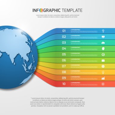 Infographic şablonu 10 seçenekleri, parçalar, adımları, Küre ile grafik, grafikler, diyagramlar için işler. İş, eğitim, seyahat ve ulaşım kavramı