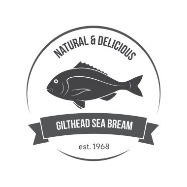 Vector gilthead sea bream, sparus aurata, dorado emblem, label. Template for stores, markets, food packaging. Seafood illustration. clipart