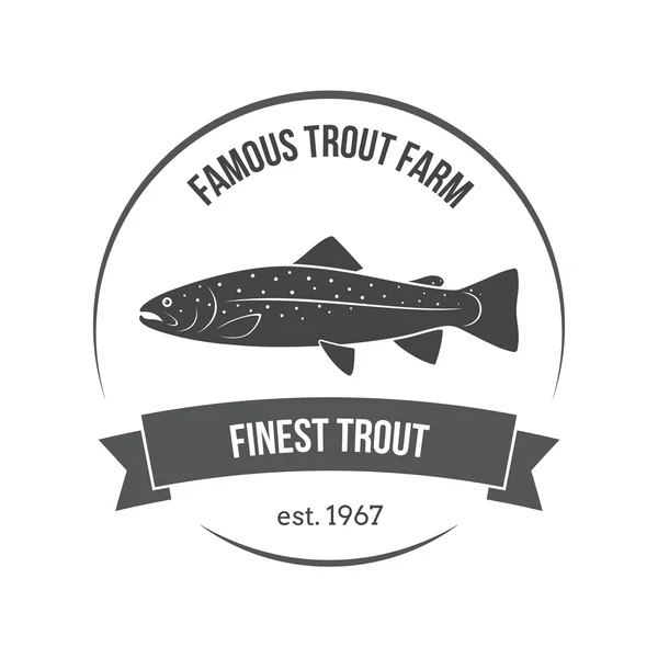 Vector trout emblem, label. Template for clubs, farms, stores, markets, food packaging. — Stock Vector