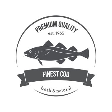 Vector cod fish emblem, label. Template for stores, markets, food packaging.  clipart
