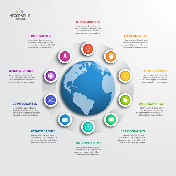 Plantilla de infografía circular con globo con 10 opciones. Concepto empresarial . — Archivo Imágenes Vectoriales