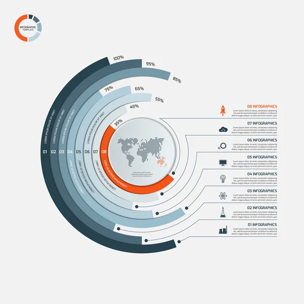 Daire Infographic Şablon 8 seçeneği ile. İş kavramı. — Stok Vektör