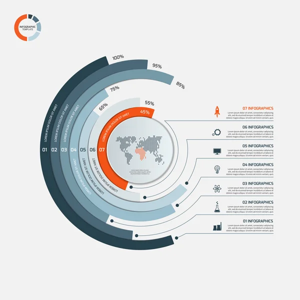 Modelo de infográfico de círculo com 7 opções. Conceito de negócio . —  Vetores de Stock