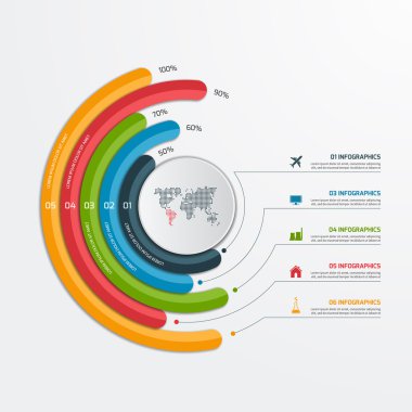 Daire Infographic Şablon 5 seçeneği ile. İş kavramı.