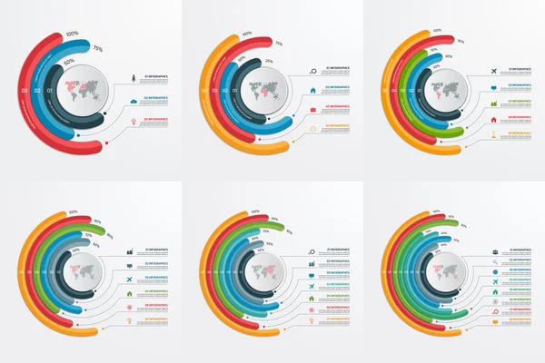 Cirkel infographic sjablonen met 3-8-opties instellen Bedrijfsconcept. — Stockvector