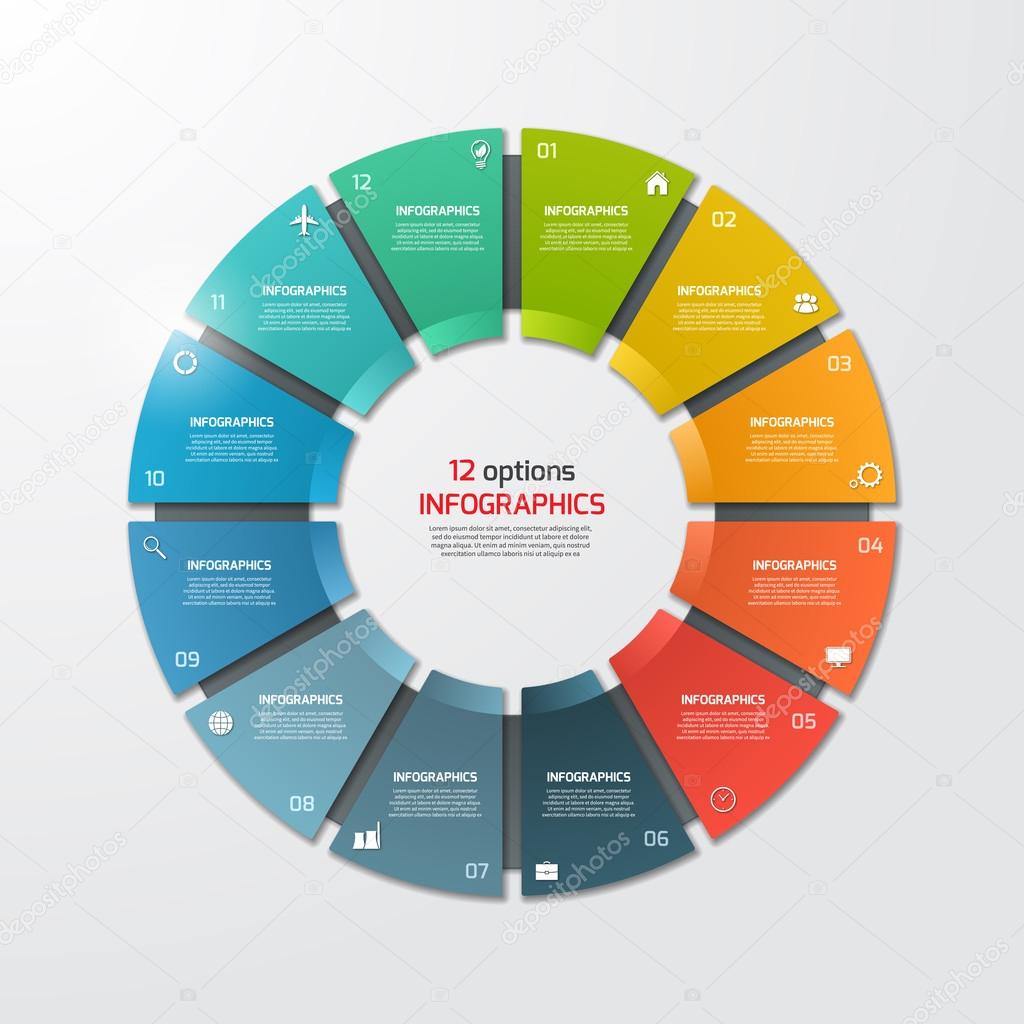 Pie chart circle infographic template with 12 options. Business concept.