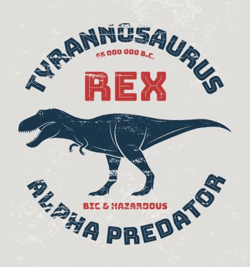 Tyrannosaurus rex t-shirt tasarım, baskı, tipografi. Vektör çizim.