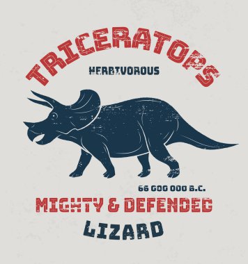 Triceratops t-shirt tasarım, baskı, tipografi, etiket. Vektör çizim.
