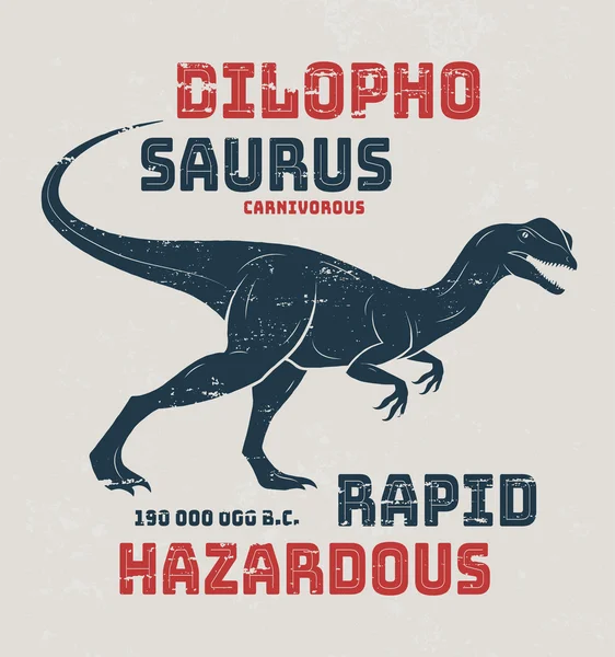 Dilophosaurus t-셔츠 디자인, 인쇄, 인쇄 술, 레이블. — 스톡 벡터