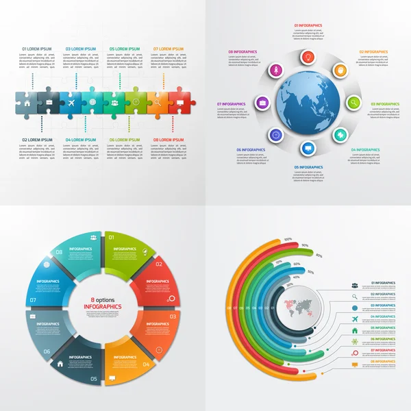 Modelos infográficos vetoriais de 8 passos. Conceito de negócio . — Vetor de Stock