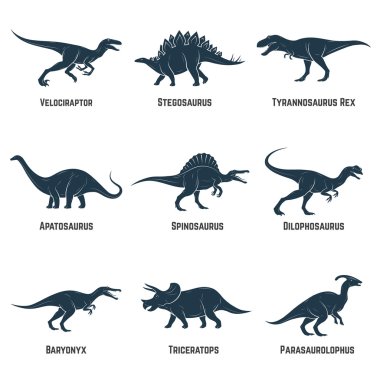 Set of dinosaurs vector icons, silhouettes, signs, emblems. Vector illustration.  clipart
