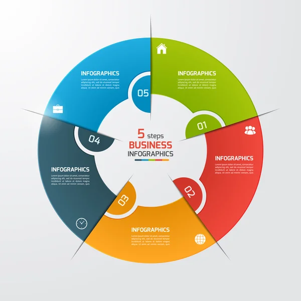 5 Schritte Tortendiagramm Kreis Infografik Vorlage. Geschäftskonzept. — Stockvektor